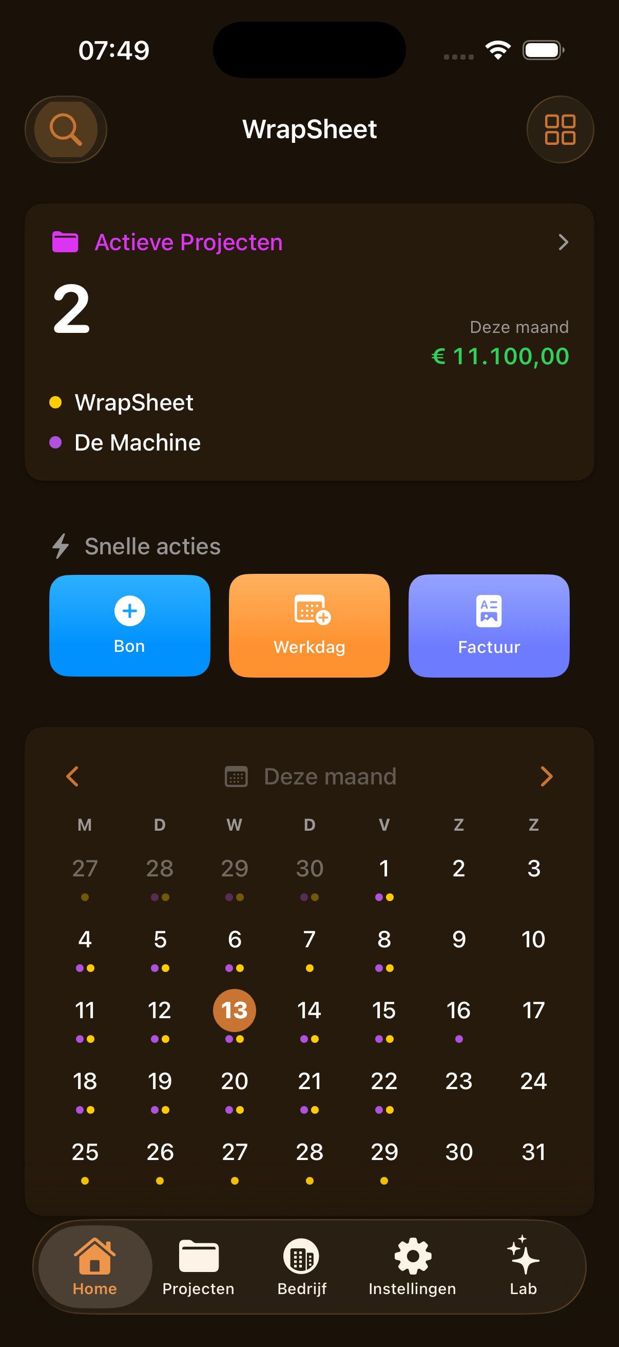WrapSheet dashboard